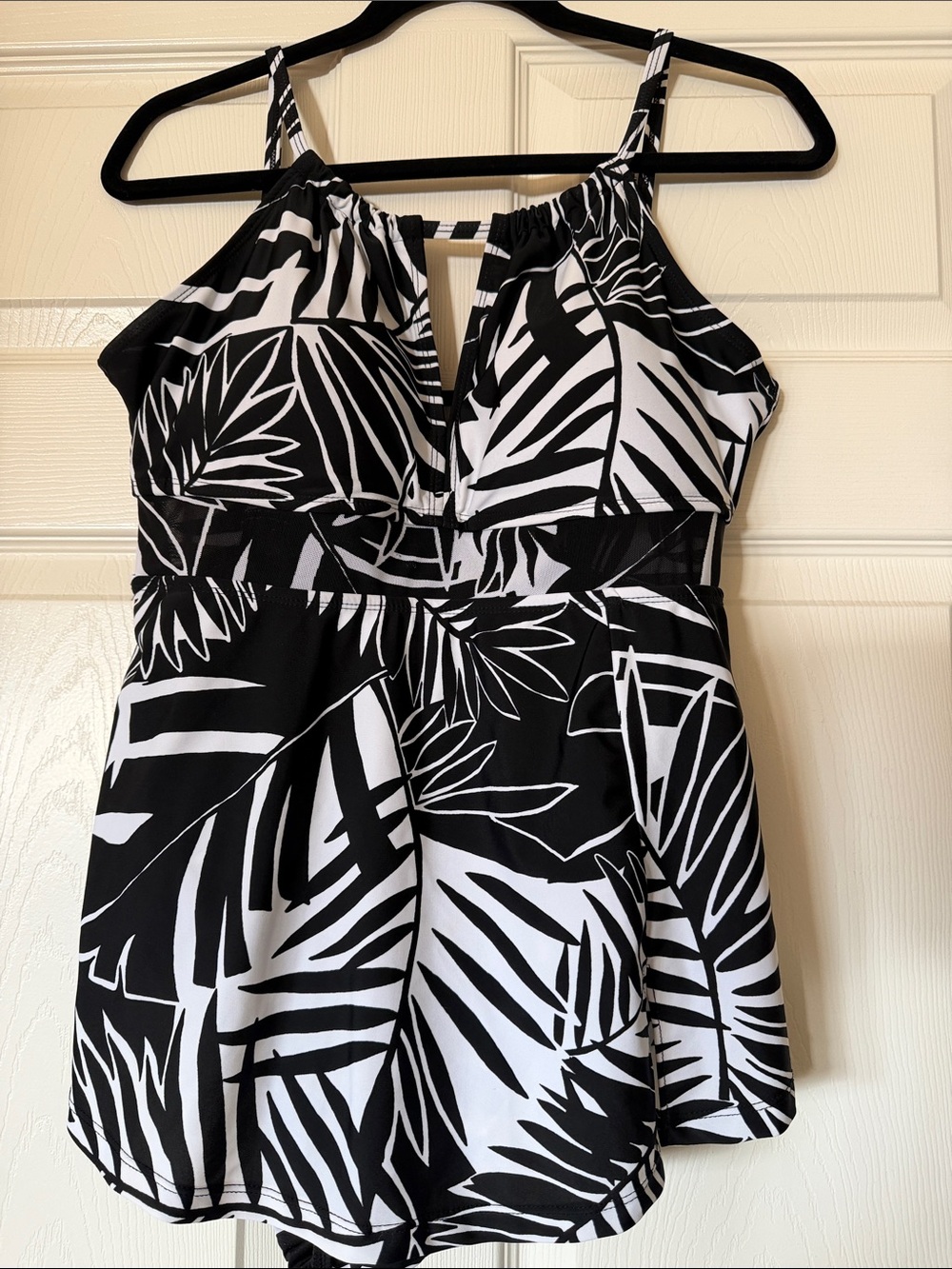 Black & White Palm-Print One-Piece Swimdress